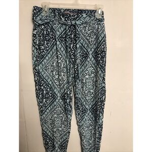 boom boom jeans medium navy print jeanie pants ruched ankles‎